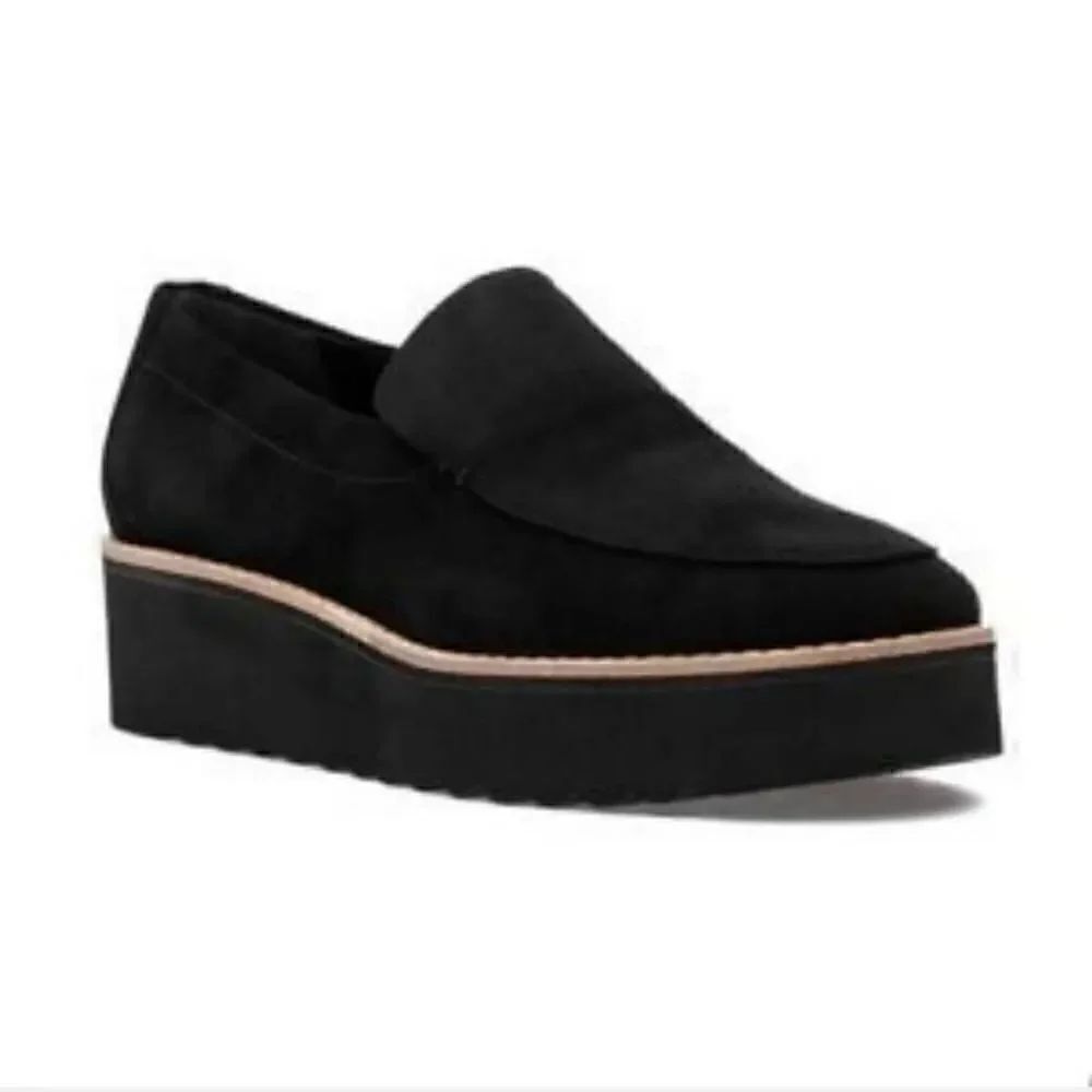 Vince Women's Size 9/39 Zeta Platform Black Suede Loafers.